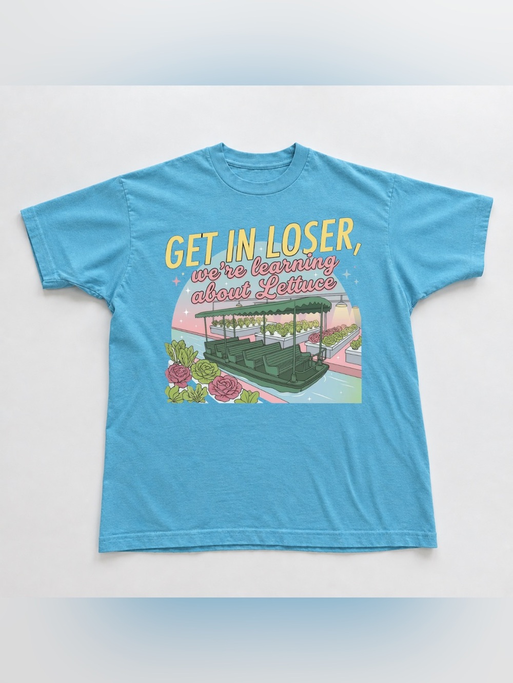 Blue Short Sleeve Tee with Retro Lettuce Graphic